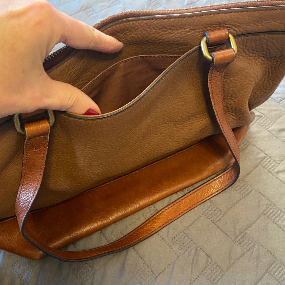 Fossil Women's Brown Leather Tote Bag Purse - Picture 4 of 10